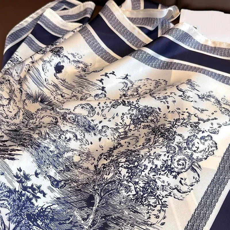 Vintage Jungle Plant Printed Square Scarf for Women