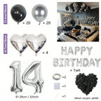 1050/21/200pcs Black & Silver Party Balloons Decorations, Silver Happy Birthday Banner, Chrome Silver Latex Balloons