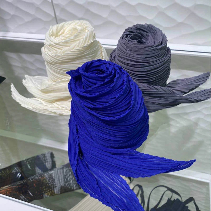Miyake Pleated Women Scarf Shawl Fabric Korean Fashion Thin Sunscreen Scarf Foulard Femme Luxe Marque Hijabs for Woman