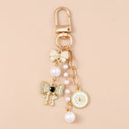 Cute Bowknot Love Heart Keychain Crystal Pearl Key Ring Pendants for Women Girls Handbag Decor DIY Handmade Key Chain Gifts