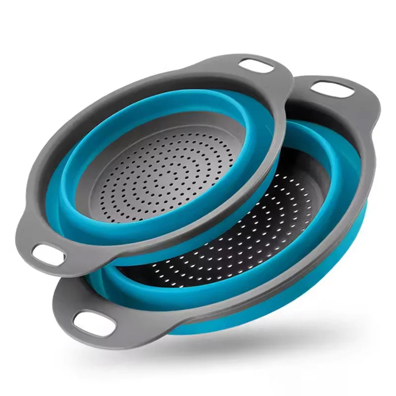 Silicone Folding Drain Basket Fruit Vegetable Washing Basket Foldable Strainer Colander Collapsible Drainer Kitchen Storage Tool