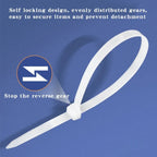 100PCS, Width 7.5mm Self-Locking Plastic Nylon Cable Tie, Plastic Bundling Cable Clip, Plastic Wire Fixing Strap, White/Black