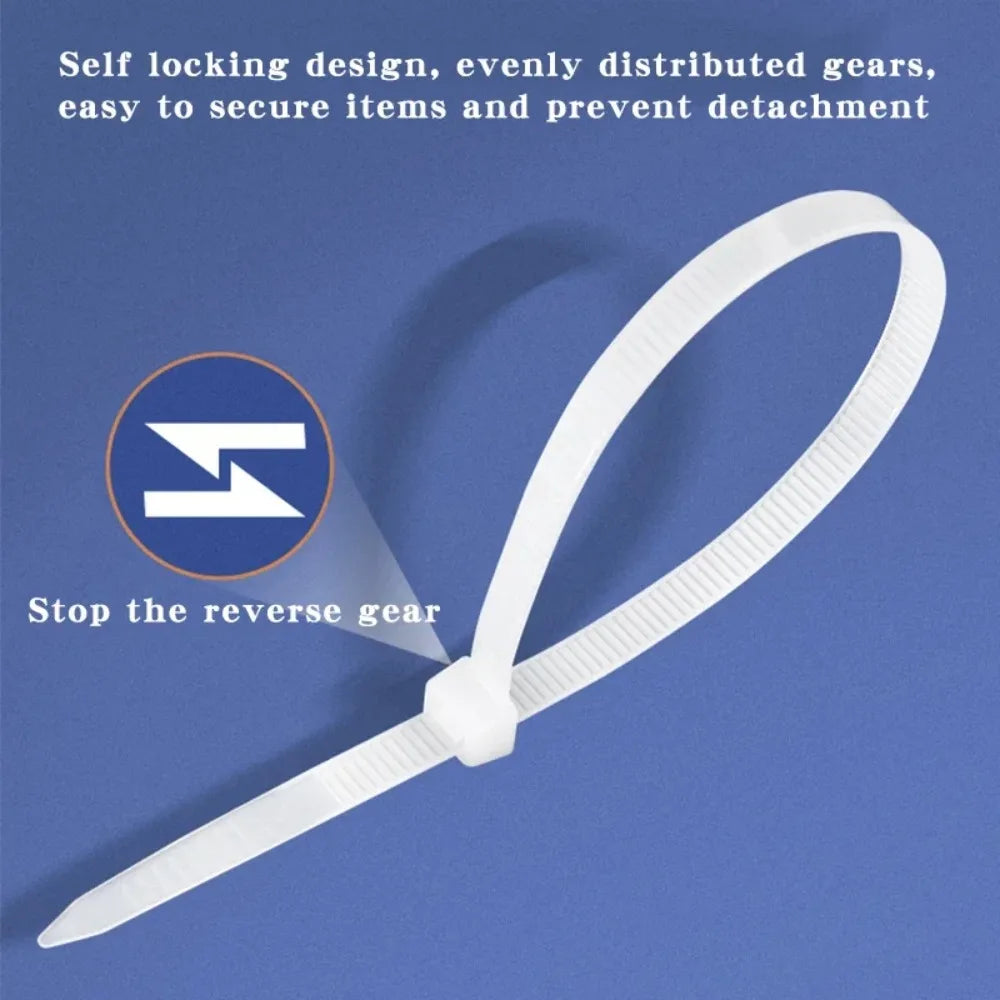 100PCS, Width 7.5mm Self-Locking Plastic Nylon Cable Tie, Plastic Bundling Cable Clip, Plastic Wire Fixing Strap, White/Black