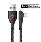 120W USB To Type-C Fast Charging Cable 90Degree Elbow Design Nylon Braided Mobile Phone Data Cord For Huawei oppo Xiaomi Samsung