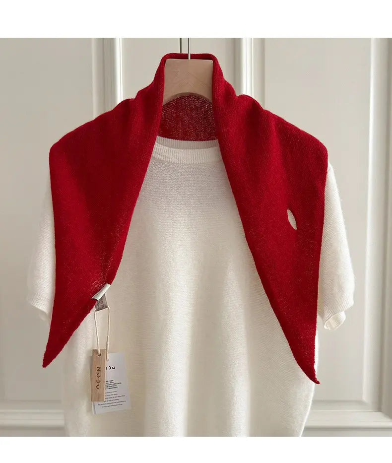 100% Australian Wool Knitted Triangle Scarf Shawl Women's Autumn  Winter Warm Neck Protection Scarf Decorative  Small Scarf