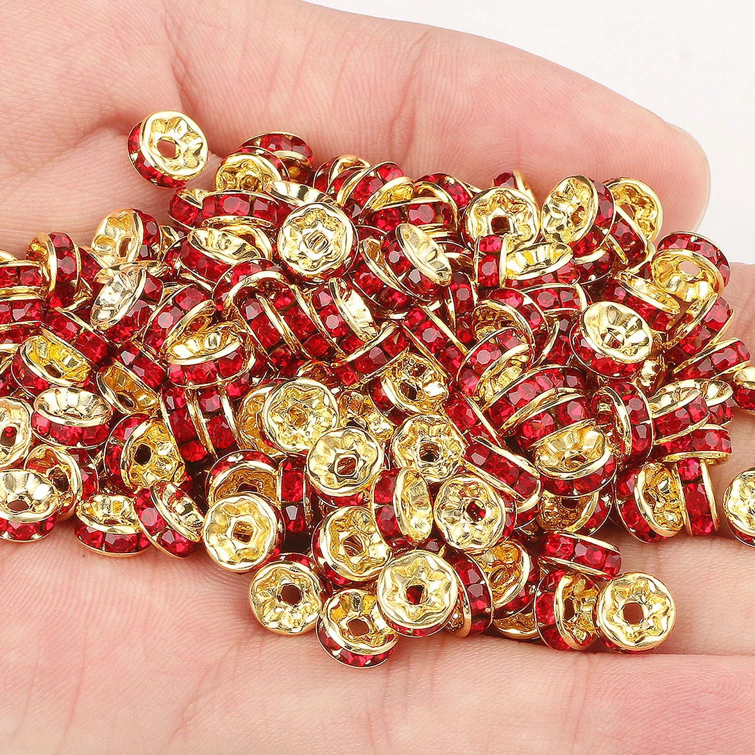 50pcs Rhinestone Spacer Beads Multi-color Crystal Metal Spacers Rondelle Beads for Jewelry Making DIY Bracelets Accessories