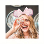 1pc Disney Cute Cartoon Minnie Headband Sequins Ears Bow Hair Hoops Purple Pink Women's Headband for Holiday Party Perfect Gifts