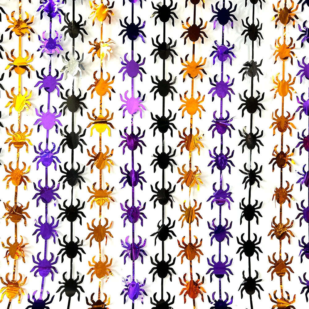 Halloween Pumpkin Bat Spider Fringe Backdrop – Spooky Party Decor