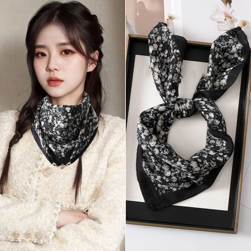 Luxury Magnetic Buckle Silk Scarf Women Print Square Scarf For Autumn Winter Warmth And Cold Resistance Fashionabl Scarves