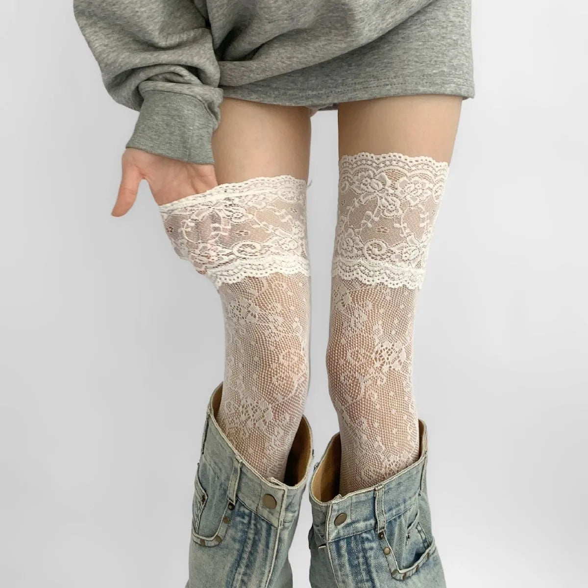 Socks Woman Autumn/Summer Solid Color Thigh High Lace Stockings Women Over The Knee Stockings Lolita Girls Long Leg Boot Socks #