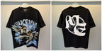 New MIXED-EMOTION Rhinestone cartoon printed pattern 100% cotton Men Women T-shirt Loose casual Shinning Diamond Tees Oversized Top