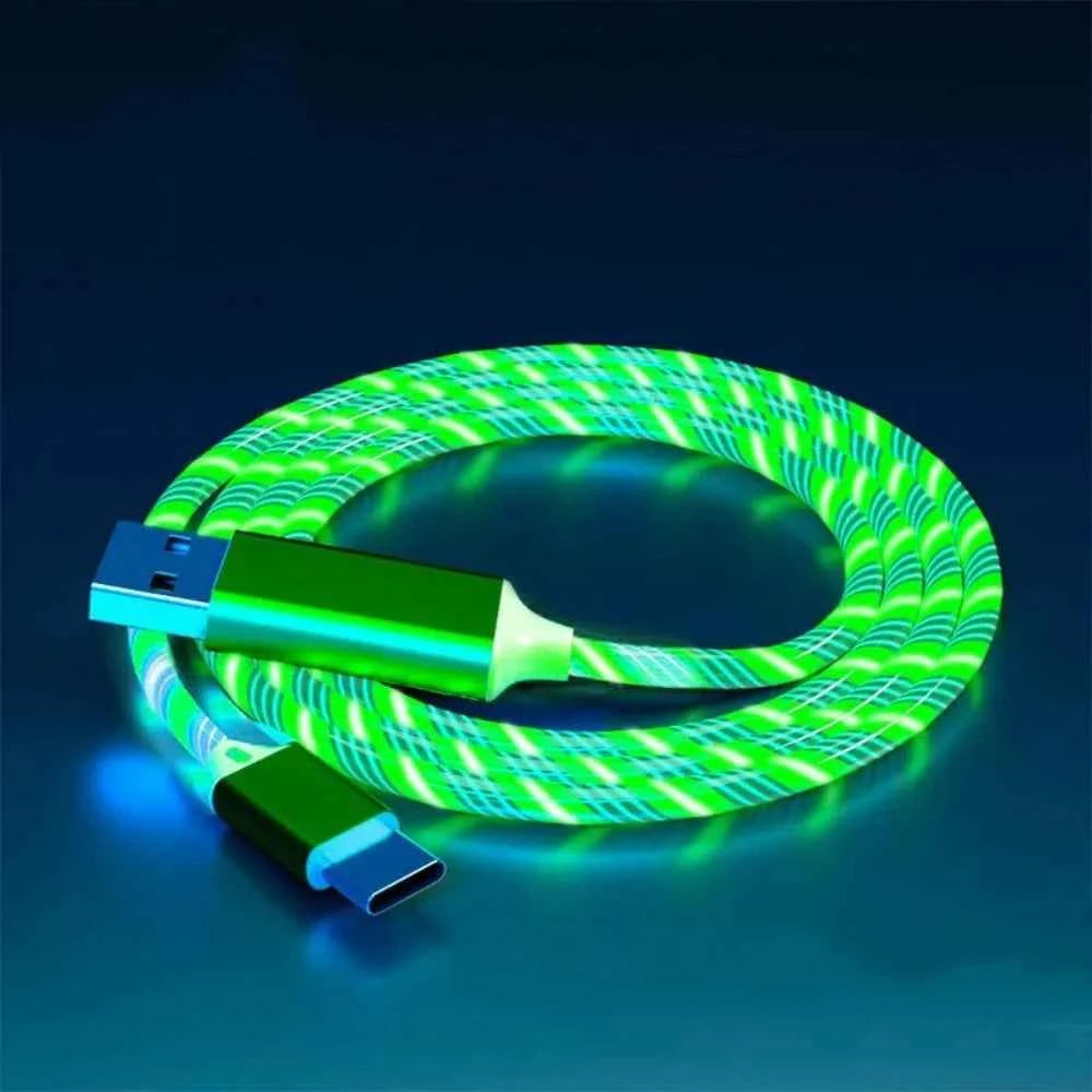 Glowing LED 3 IN 1 Cable For Samsung Xiaomi iPhone Flowing Streamer Light Fast Charger USB C Cord Luminous Type C Cable