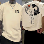 Koi Harajuku Pattern Japan Men Women T-shirt Summer Casual Cotton Y2K Street Retro Daily Simple Loose Fitness Run Short Sleeve