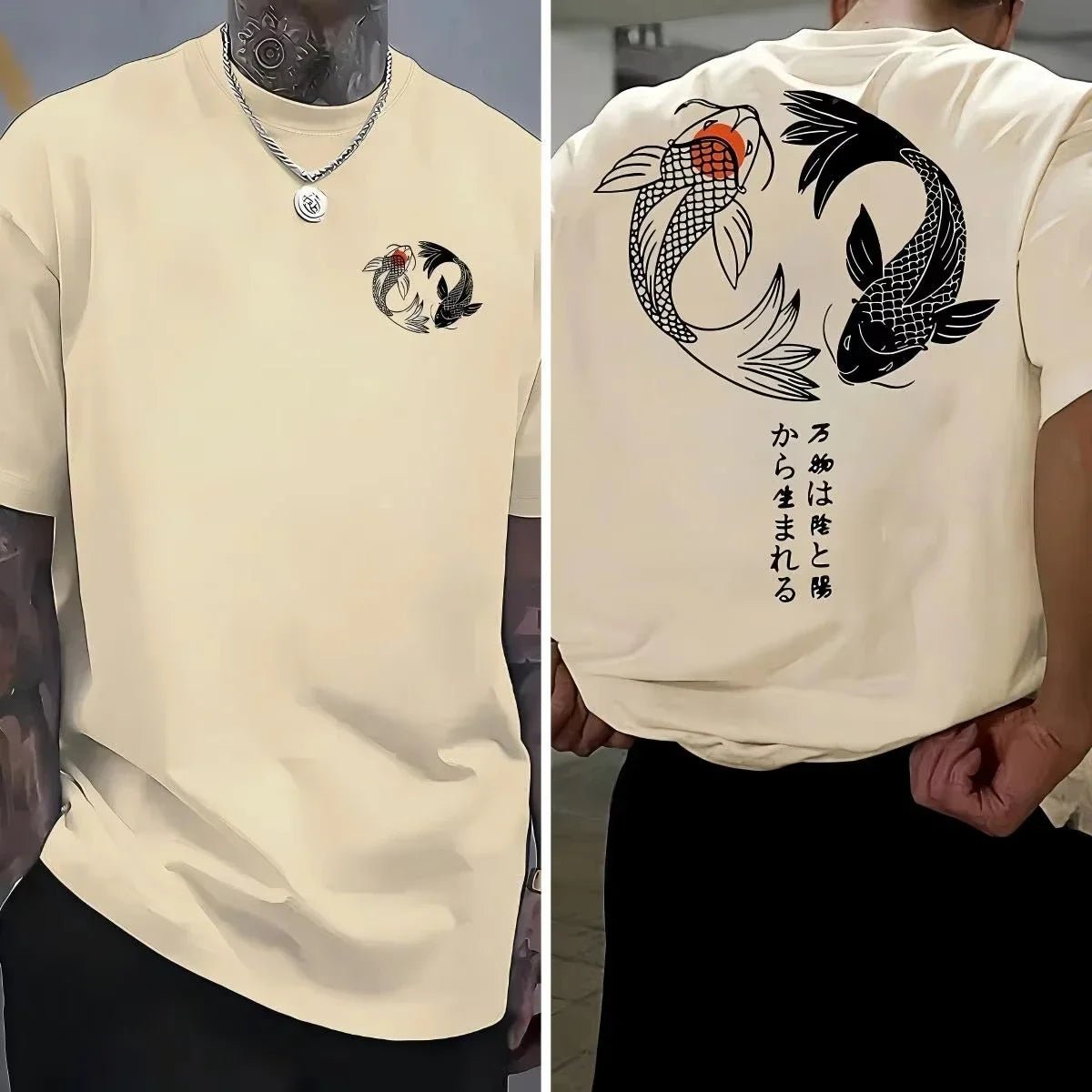 Koi Harajuku Pattern Japan Men Women T-shirt Summer Casual Cotton Y2K Street Retro Daily Simple Loose Fitness Run Short Sleeve