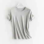 High-end New 10% Silk & Mercerized Cotton Women T-shirt Luxury Tee Short Sleeve Silky Feeling Summer Wear 2025 Tops V / O-neck