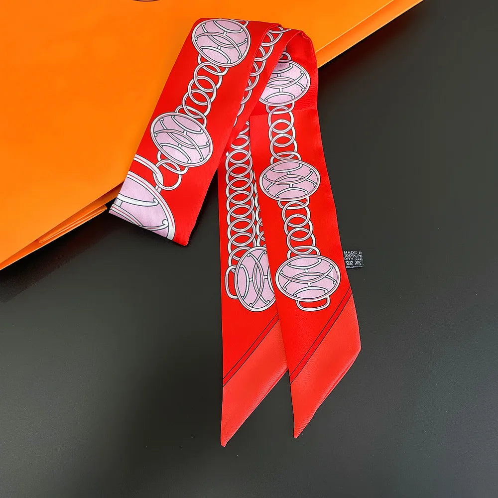 Fashion Women Hair Scarf 2024 New Brand Design Luxury Silk Scarf Fashion Print Headband Skinny Bag Scarves Neckerchief