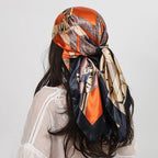 "Luxury Brand Square Silk Scarf Women Shawl 90*90cm Cashew Print Kerchief Femme HeadScarf Foulard Satin Bandana Hijab random "