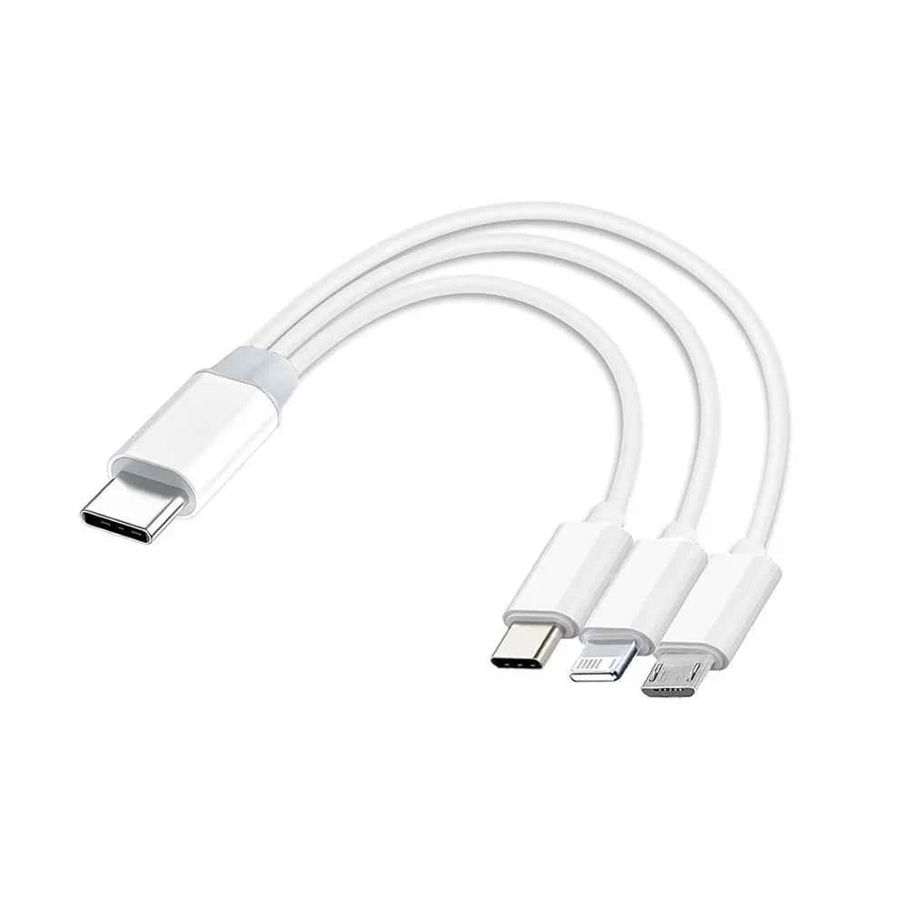 PD USB C Charging Cable for Multiple Devices Charging Cord Short 3 in1 Universal USB Cable with IP/Micro USB/Type C Mobile Power