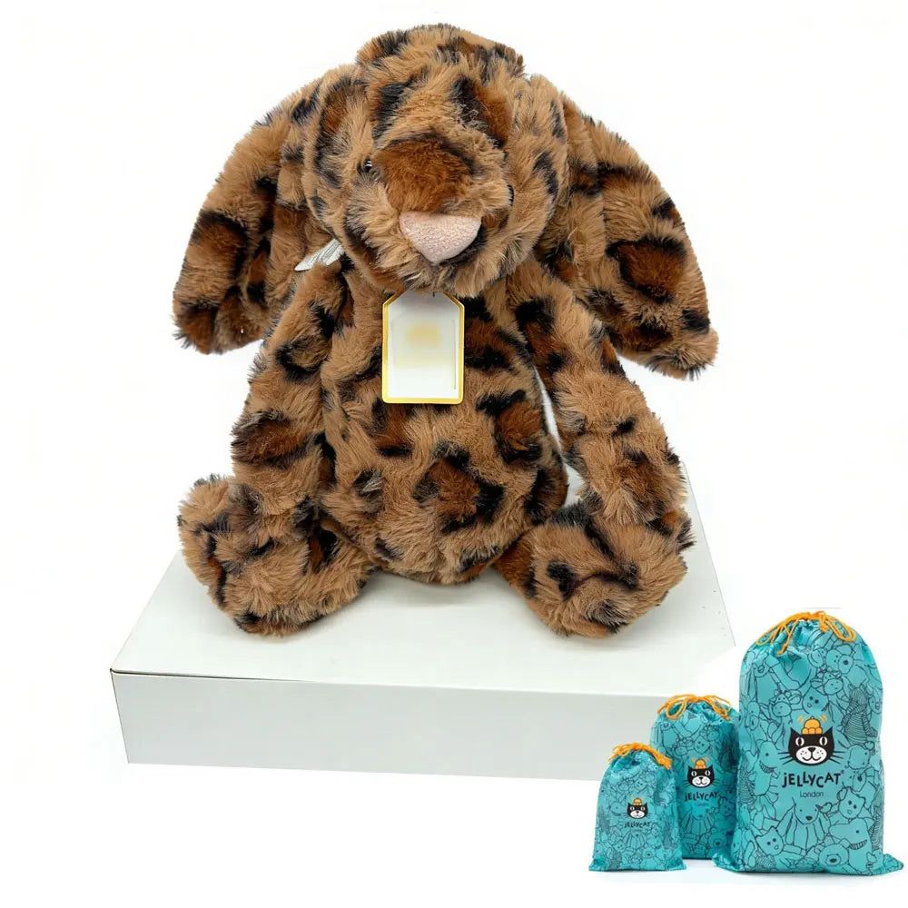 Latest JC Bonnie Rabbit Leopard Print Plush Toy with Tag, Soft Flower Ears, Cartoon Rabbit Doll, Birthday Gift, Home Decor