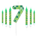 7pcs Green My World Candle Birthday Party Pixel Theme Birthday Party Video Game Party Decoration 0-9 Cake Top Digital Candles