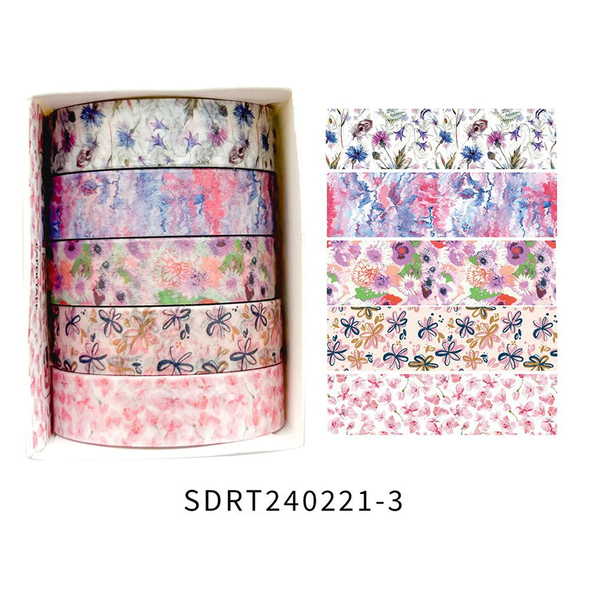 5 Rolls of Boxed Romantic Flower Handbook Tape, Cute DIY Fresh Decorative Washi Tape for Students, a Must-Have Gift for Students