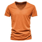 New 100% Cotton Men T Shirt Tops V Neck Thin Short Sleeve Tees High Quality Men's Fashion Fitness Hot T-shirt For Men Size S-5XL