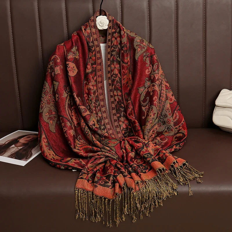 2025 new ethnic style retro shawl cashew flower geometric scarf cloak tassel scarf multi-color variety options available