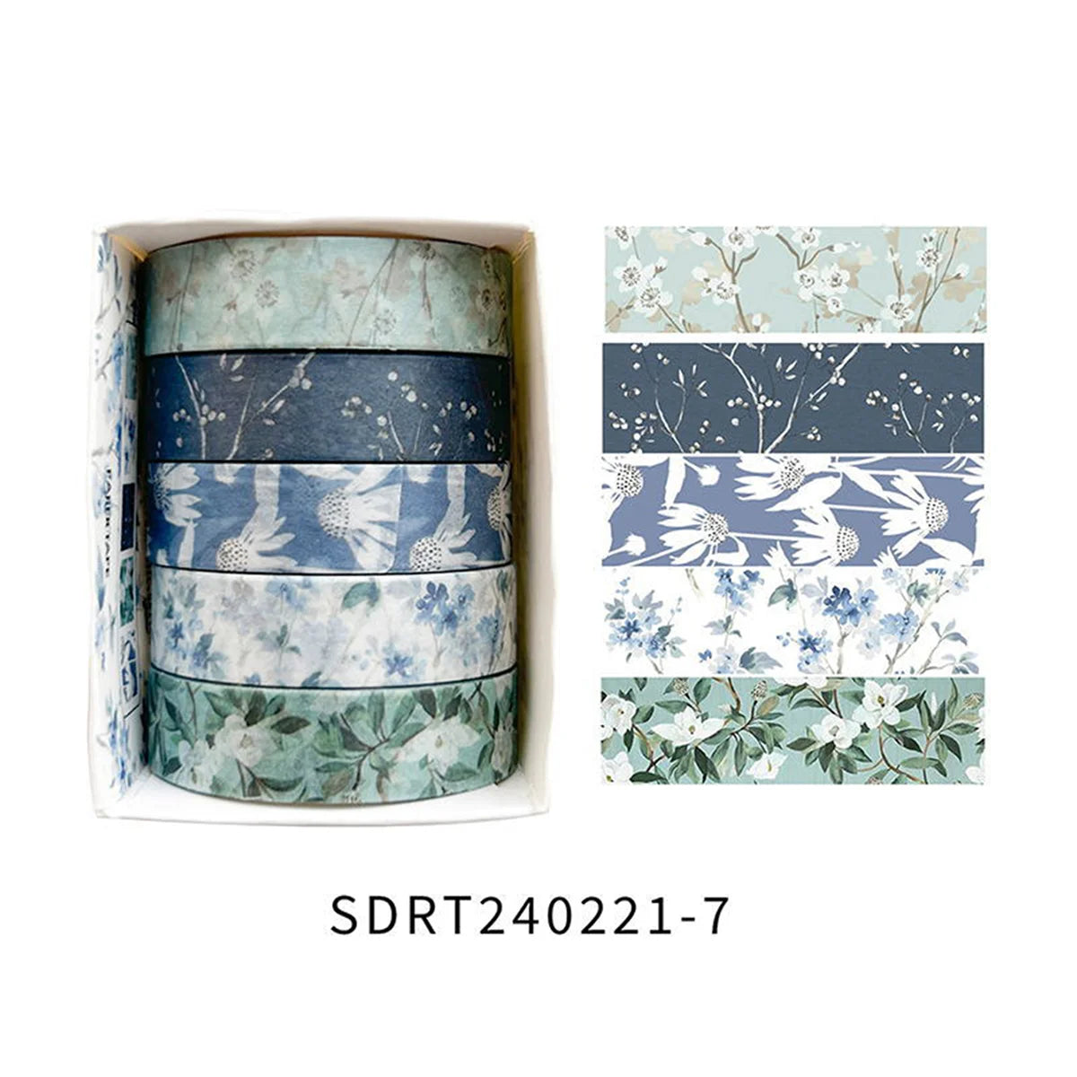 5 Rolls of Boxed Romantic Flower Handbook Tape, Cute DIY Fresh Decorative Washi Tape for Students, a Must-Have Gift for Students