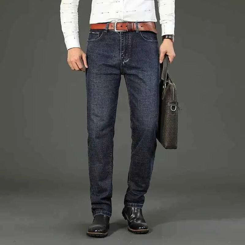 Wthinlee New Business Men's Jeans Casual Straight Stretch Fashion Classic Blue Black Work Denim Pant Trousers Male  Clothing