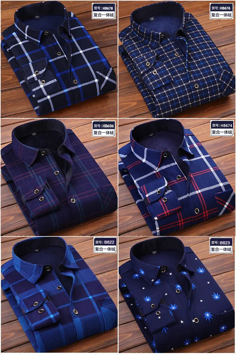 2025 Men's Autumn Winter Casual Long Sleeve Plaid Shirt Thick Warm Men's Casual High Quality Soft Large Size Warm Shirt Tops 4XL