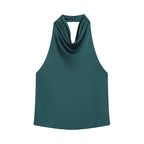 MUJER 2026 Halter Tops for Women Black Satin Backless Top Female Pink Summer Beach Top Woman off Shoulder Camisole Top Women