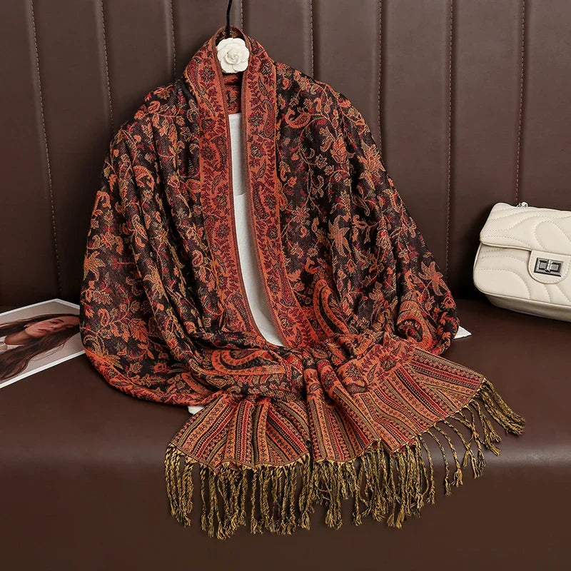 2025 new ethnic style retro shawl cashew flower geometric scarf cloak tassel scarf multi-color variety options available
