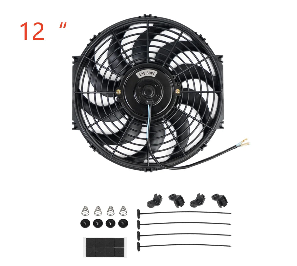 Universal 7/9/10/12/14/16 Inch 12V 80W 2100RPM Car Air Conditioning Cooling Fan Blade Cool Mounting Kit CF-1001