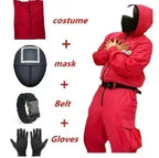 Kids Red Game Jumpsuit Cosplay Party Tracksuit Outfits Props Role Play Classic Costume Belt Full Mask Set