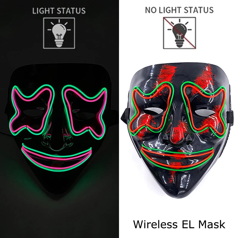 Wireless Neon LED Purge Mask – Glowing Halloween Cosplay Mask