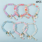 6pcs/set Flower Butterfly Charms Bracelet Elastic Bracelet Colorful Glass Beads Bracelet For Women Girls Fashion Jewelry Gifts