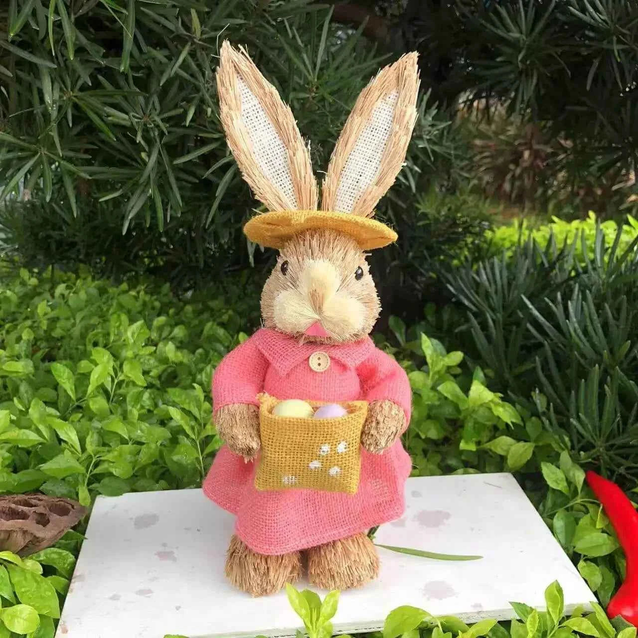 Easter Rabbit Decoration Bunny Figure Cattail Craft Ornament Home Holiday Cute Bunny Home Decoration Easter Rabbit Decoration