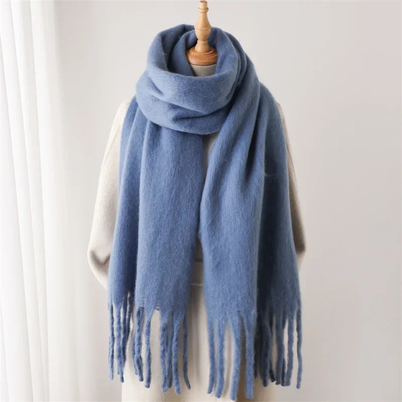 Women’s Warm Winter Pashmina-Feel Tassel Shawl Scarf