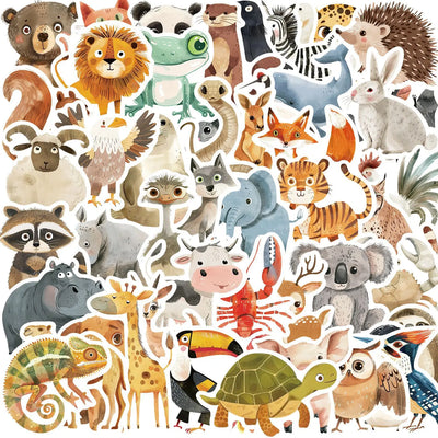 50pcs Cute Book Paintings Animals Stickers Aesthetic Decal Water Bottles Helmet Luggage Skateboard Cute Graffiti Sticker