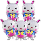 5pcs Easter Cute Rabbit Balloons White Bunny Shaped Balloons Happy Easter Foil Balloons for Easter Party Decors Kids Birthday