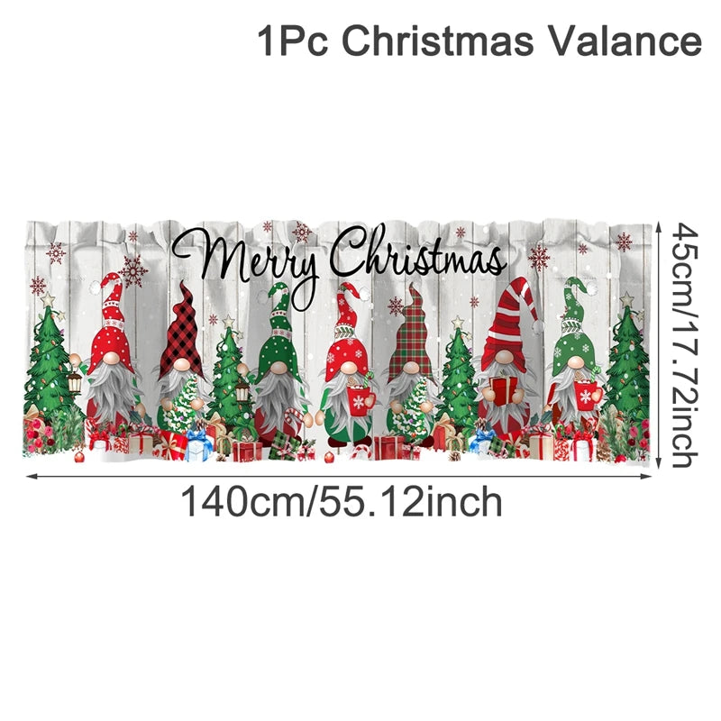 Christmas Short Curtains Valances Merry Christmas Decorations For Home 2026 Xmas Navidad Kitchen Bedroom Ornaments New Year 2027