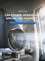 SEAMETAL Car Cooling Fan Headrest Double Head Fans Multi Angle Rotation 3 Speed Adjustable Cooler Air Fan for Car Accessories