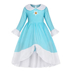 Rosalina Dress Girls Peach Children Halloween Costume Game Role Play Princess Dress Long Sleeve