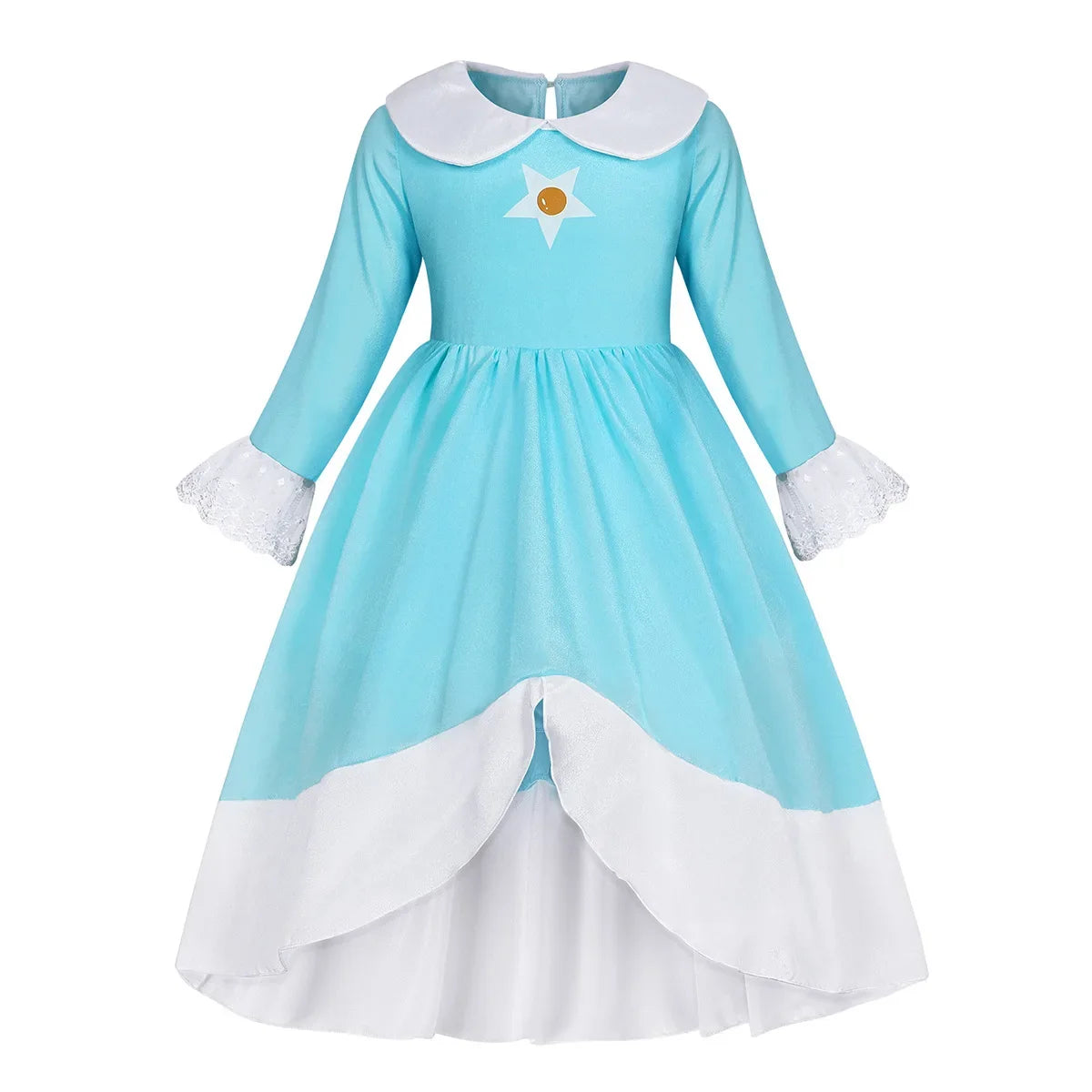 Rosalina Dress Girls Peach Children Halloween Costume Game Role Play Princess Dress Long Sleeve