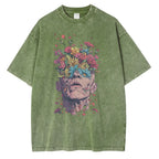 Heavyweight Pure Cotton T Shirts Flowers Emerging Out of Human Eyes and Heads Graphic T-shirts Vintage Van Gogh Style Mens Tops