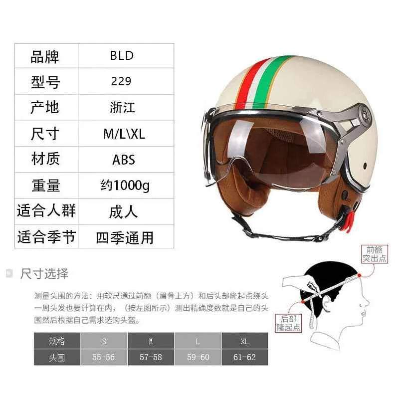 New Open Face 3/4 Motorcycle Helmet Retro Motorbike Helmets Vintage Chopper Capacete De Moto Bike Scooter With For Men Women DOT