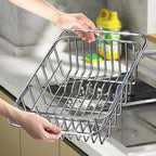 Stainless Steel Telescopic Sink Drain Rack Non-Slip Dish Drying Kitchen Bathroom Countertop Organizer Rack for Household Use