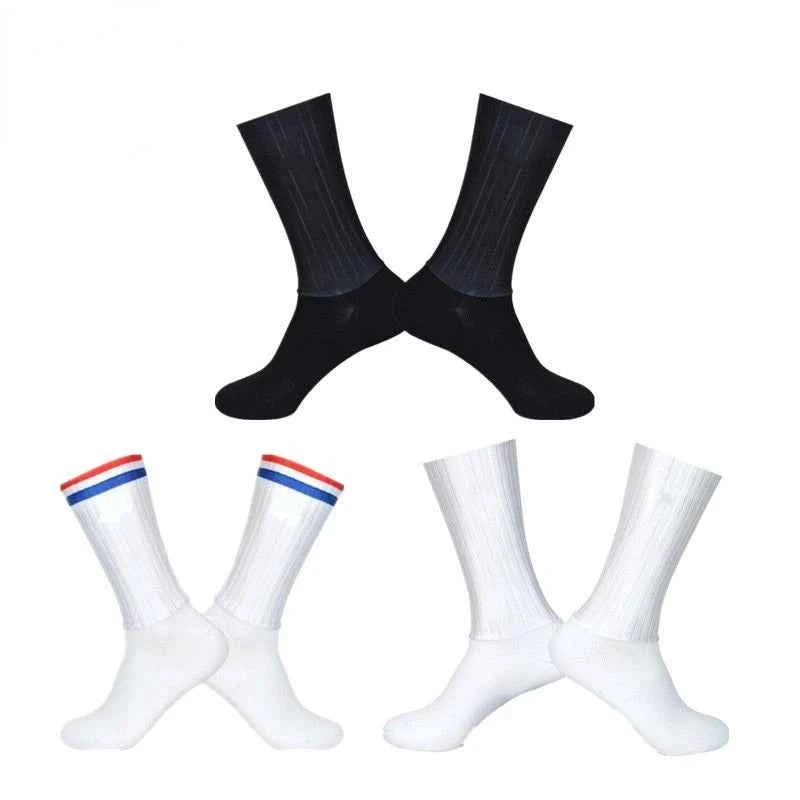 Aero Cycling Summer Anti Socks Whiteline Slip Silicone Socks Men Bicycle Sport Running Bike Socks Calcetines Ciclismo