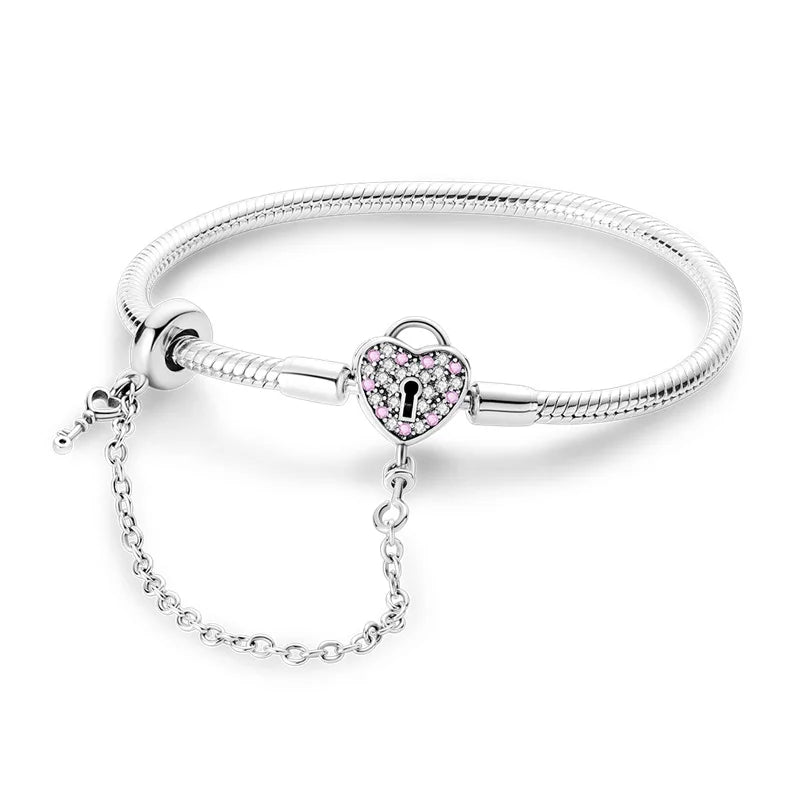 Original 925 Silver Bracelets Four Leaf Clover Butterfly Heart Bracelet Fit DIY Charms Beads Fashion Jewelry 17-20CM