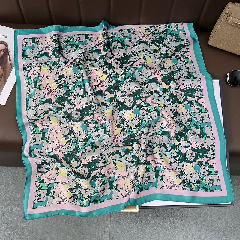 2025 Silk Shawl Print Headscarf Cat Hair Wrap Neckerchief Female Satin Square Scarf For Women Headband Foulard Hijab Bandana
